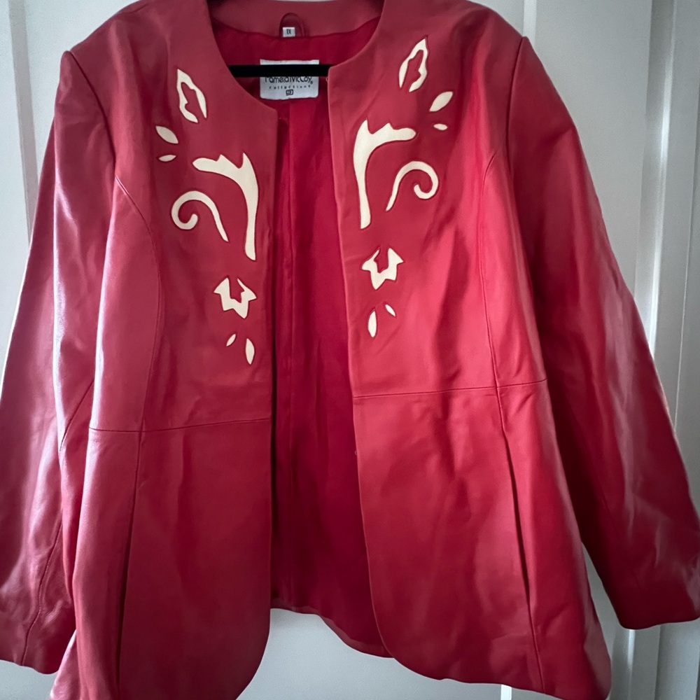 Pamela McCoy Red Leather Jacket with White Accents